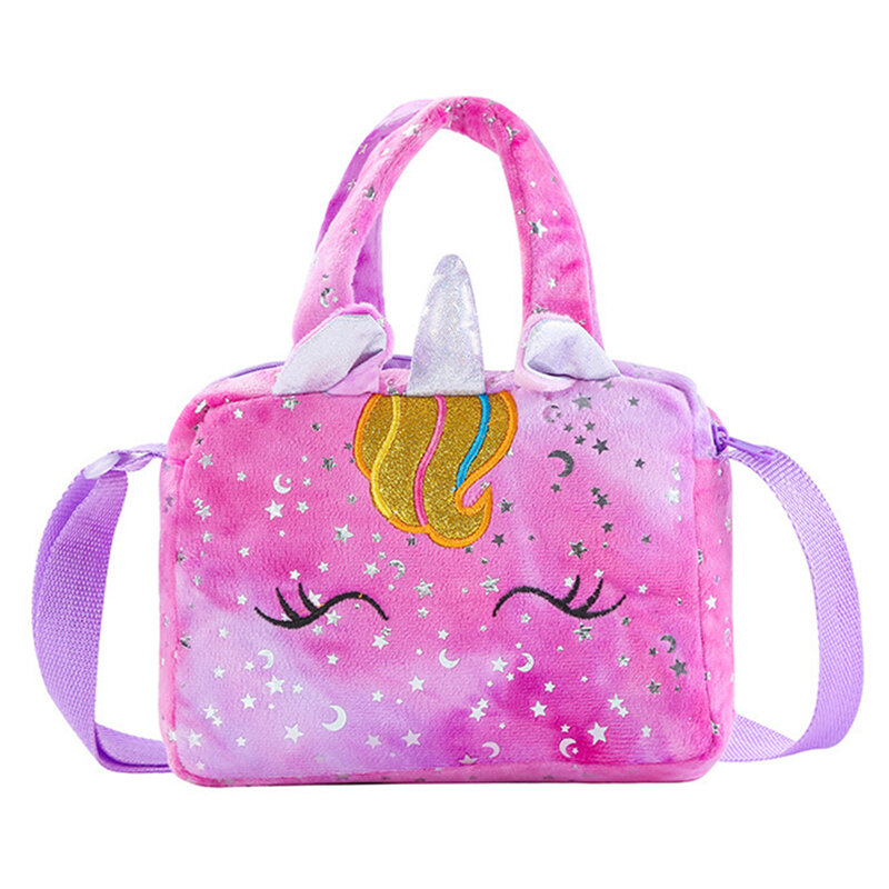 Mini bolso cruzado de felpa suave de unicornio para mujer, bolso de mano de tinte atado, bolso de luna de estrella brillante de estilo lindo y fresco