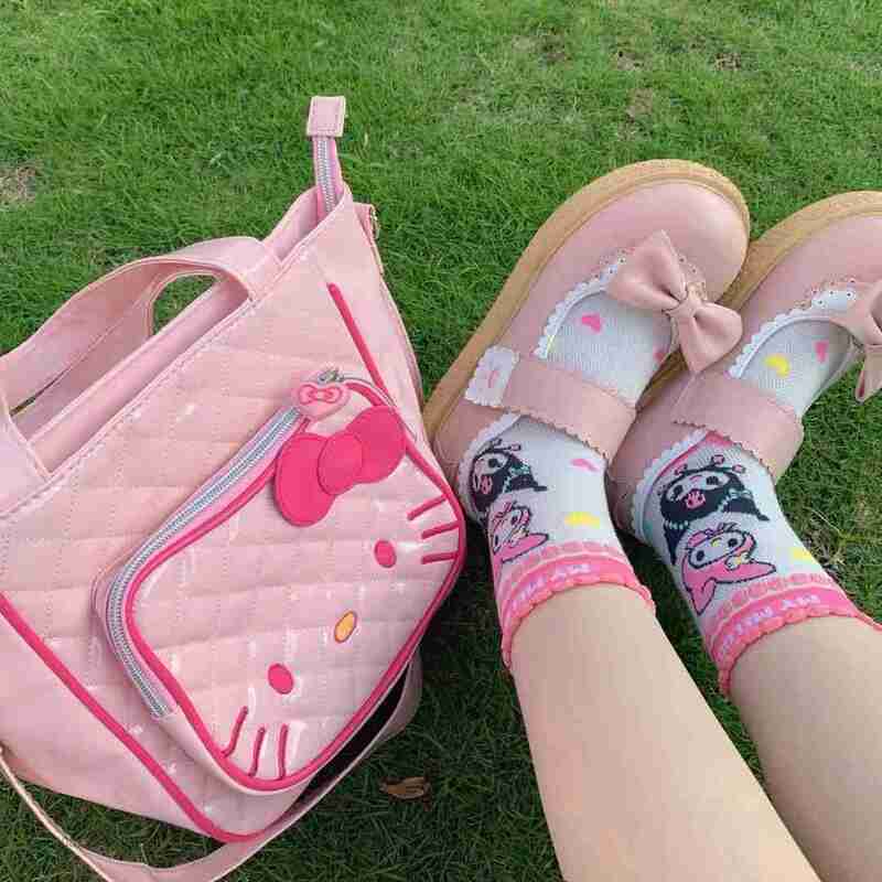 Sanrio Luxury Brand Designer Bags Pink Hello Kitty Cute Handbag PU Messenger Bag Japanese Soft Shoulder Bags Tote For Women Girl
