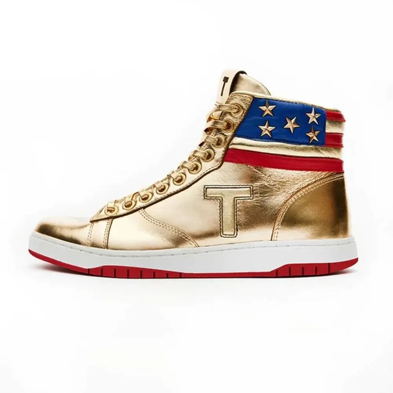 MAGA Trump Never Surrender High top Gold Sneakers Gym Shoes Men's Casual Boots Road Sneakers
