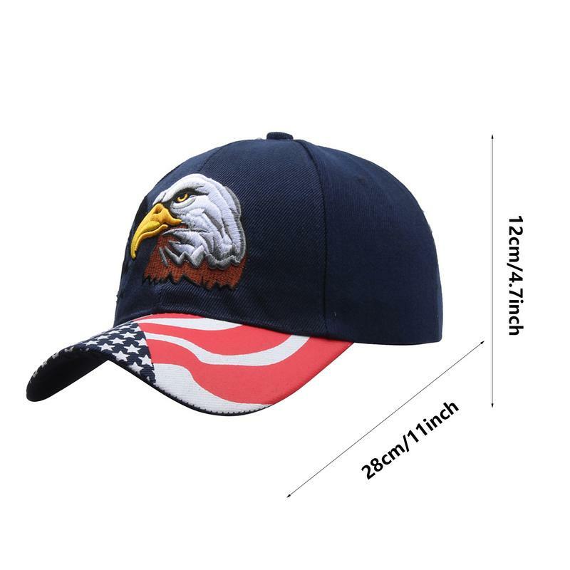 Topi bisbol bendera keren bersirkulasi udara elang dan topi Trucker Camo topi olahraga luar ruangan yang dapat digunakan kembali tabir surya bordir patriotik