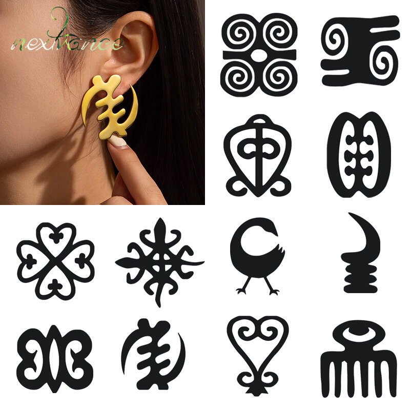 Nextvance African Symbol Big Earrings Stainless Steel Adinkra Gye Nyame Hyperbole Stud Earrings Ethnic For Women Jewelry Gifts