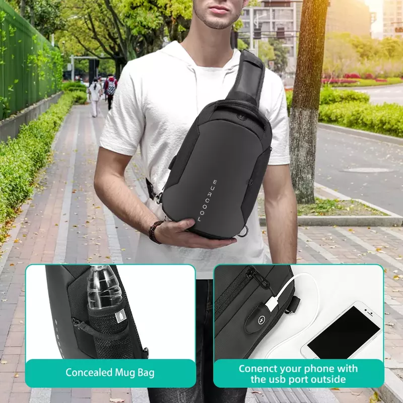 男性用多機能防水バッグ,カジュアルなソフトショルダーストラップ,USB充電器