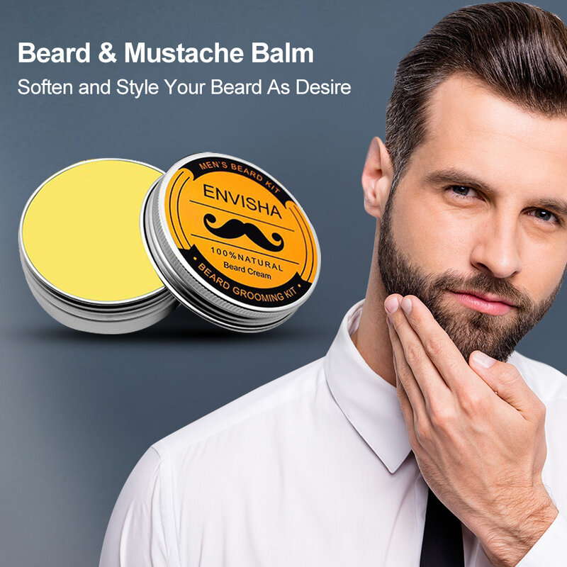 Kit de crecimiento de barba para hombres, aceite esencial, cera hidratante, peine de rodillo, tijeras de peinado, cuidado de la barba