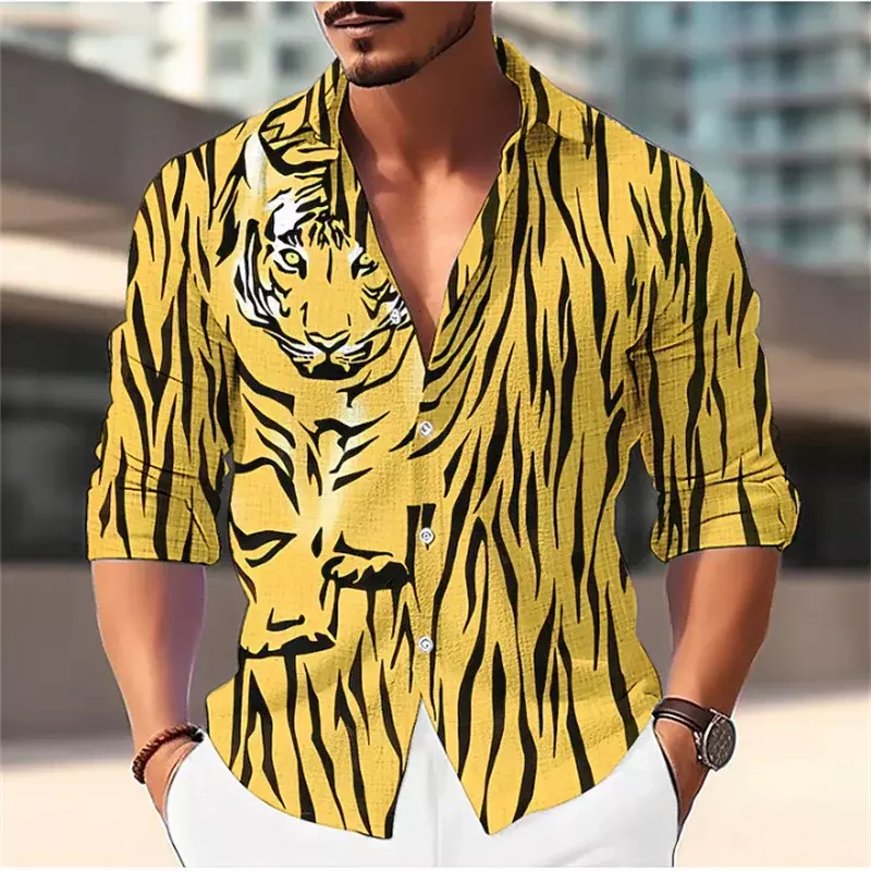 Koszulka z lwem t-Shirt modna męska na co dzień projektantka na zewnątrz wzór HD koszulka z guzikami na imprezę uliczną 7 kolorów 2023