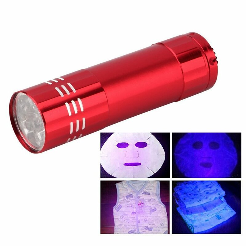 Mini 9 LED latarka UV ultrafioletowy latarka wodoodporna aluminiowa lampa do suszenia paznokci zewnętrzna przenośna lampa oświetleniowa UV