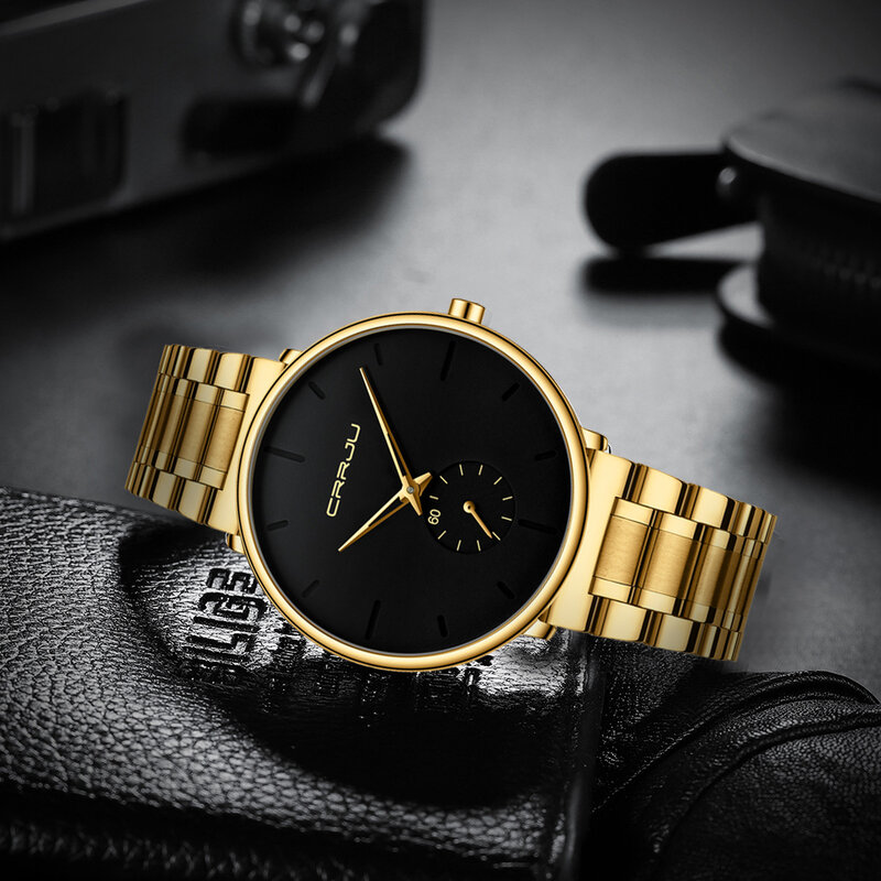 CRRJU – montre-bracelet en acier inoxydable pour hommes, montre de Sport étanche de luxe décontractée, montre à Quartz pour hommes