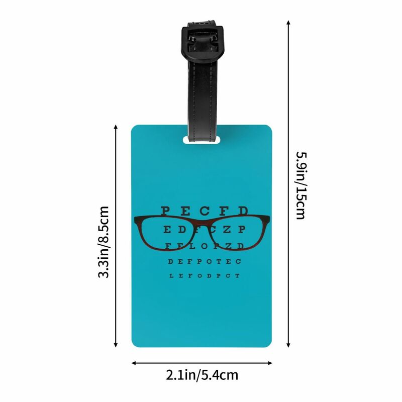 نظارات مضحكة مخصصة مع مخطط اختبار العين بطاقة علامة الأمتعة بصريات غطاء الخصوصية معرف التسمية لحقيبة السفر حقيبة