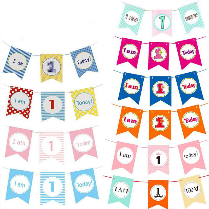 3 pz/set Banner Garland Baby 1 Birthday Chair Garland Flag Bunting Banner per il primo compleanno 1st Birthday Party Baby Shower