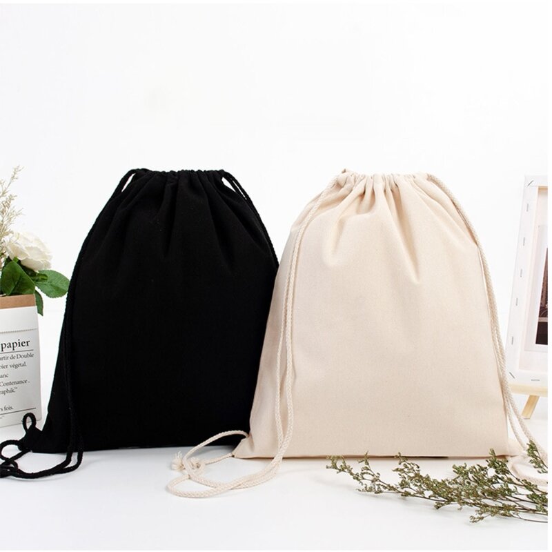 Baumwolle Leinwand Kordelzug Rucksack String Tasche Sackpack Outdoor Reise Lagerung Tasche für Fitnessstudio Einkaufen