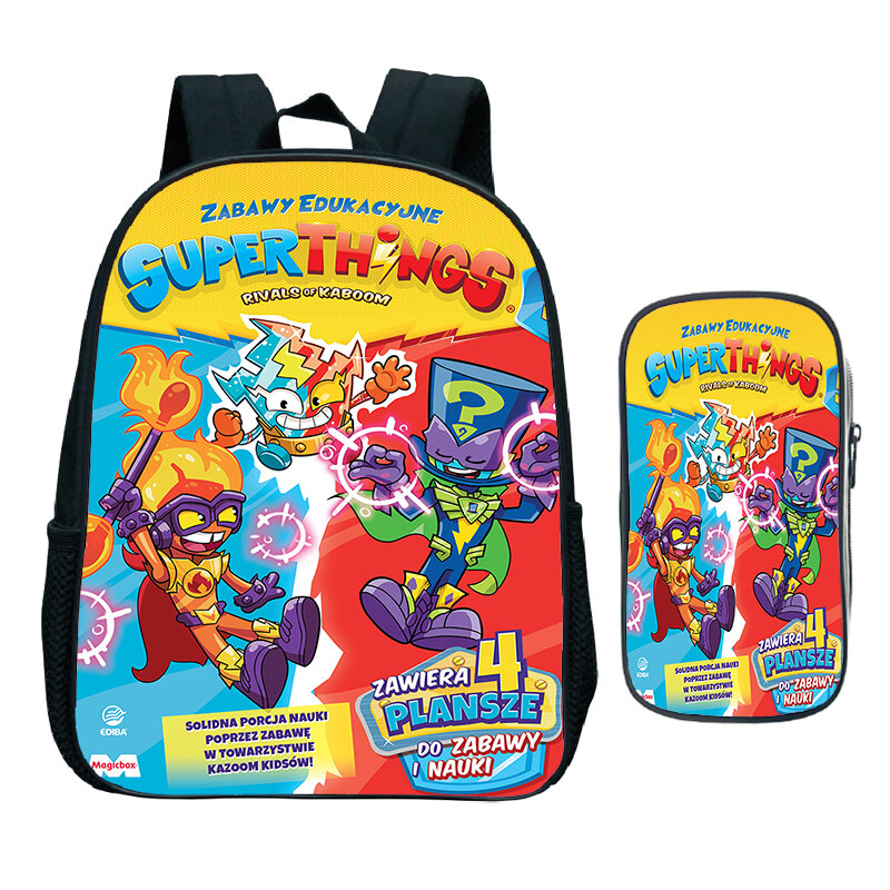Mochila SuperThings con bolsa para bolígrafos, mochila escolar de dibujos animados para niños y niñas, guardería