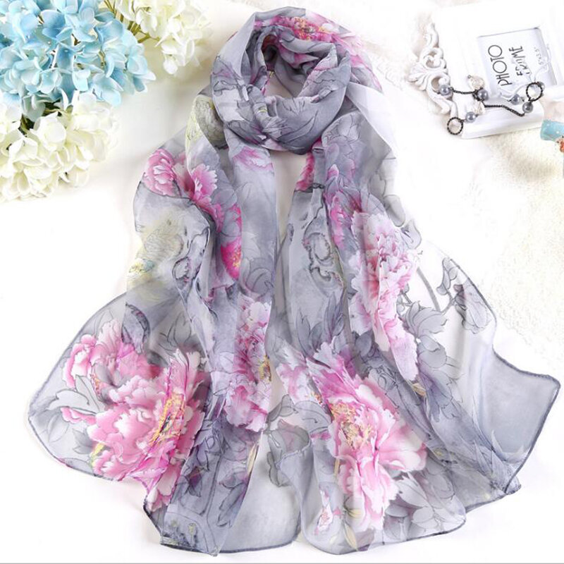 Женский модный шифоновый жоржет, шелковый шарф для мусульманского хиджаба, пиона, цветов, бандана, летний пляжный саронг, шарф и шаль HY30