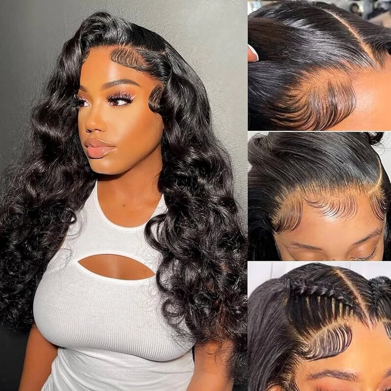 13x4 Hd Frontal Wigs 360 Transparent Lace Human Hair Wigs Body Wave 200% Density Pre Plucked With Baby Hair Soft For Black Women