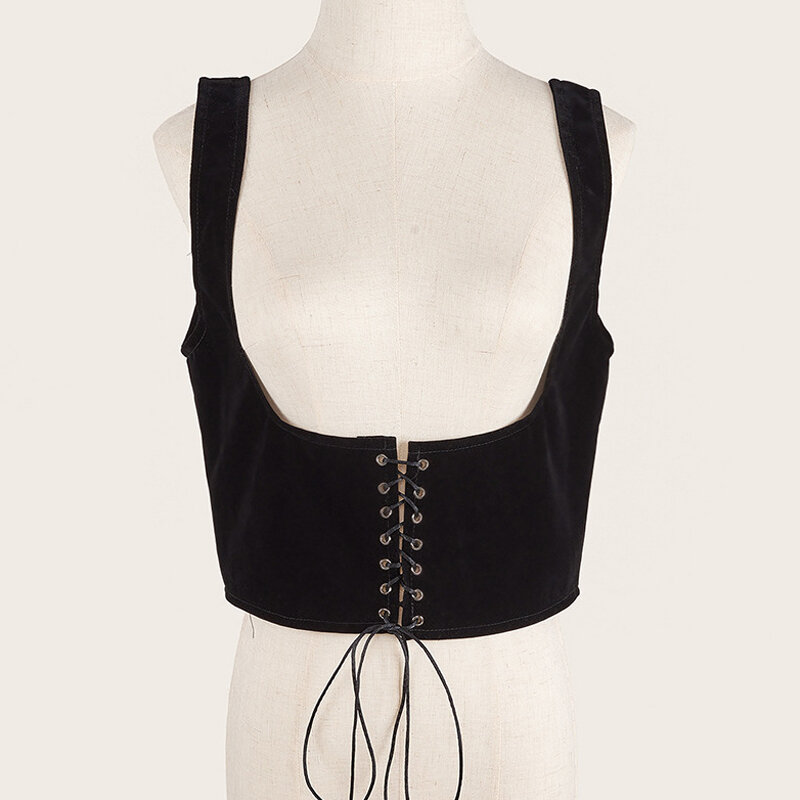 Vintage Velvet Corset For Women Slim Lace-Up Bandage Waist Belt Suspender Bodyshaper Tank Cummerbunds Underbust Corset Wide Belt