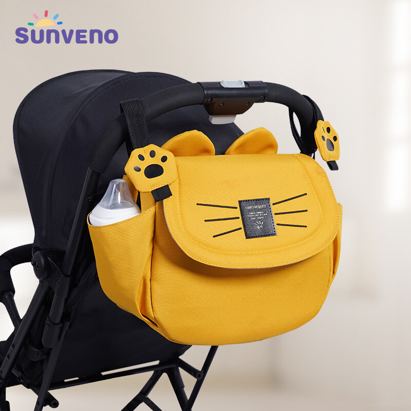Sunveno-Bolsa de pañales de gato para mamá, organizador Universal de viaje de gran capacidad para cochecito de bebé, maternidad