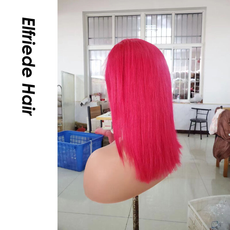 Elfriade-Peluca de cabello humano con cierre Frontal para mujer, postizo de encaje Bob corto, color rojo, 4x4, 13x4, 13x6