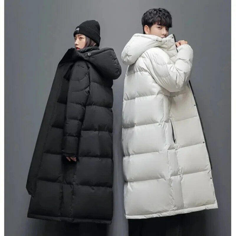 Jaket panjang hangat untuk pria, jaket mantel panjang hangat musim dingin, pakaian luar pasangan bebek putih, parka hitam Puffer baru