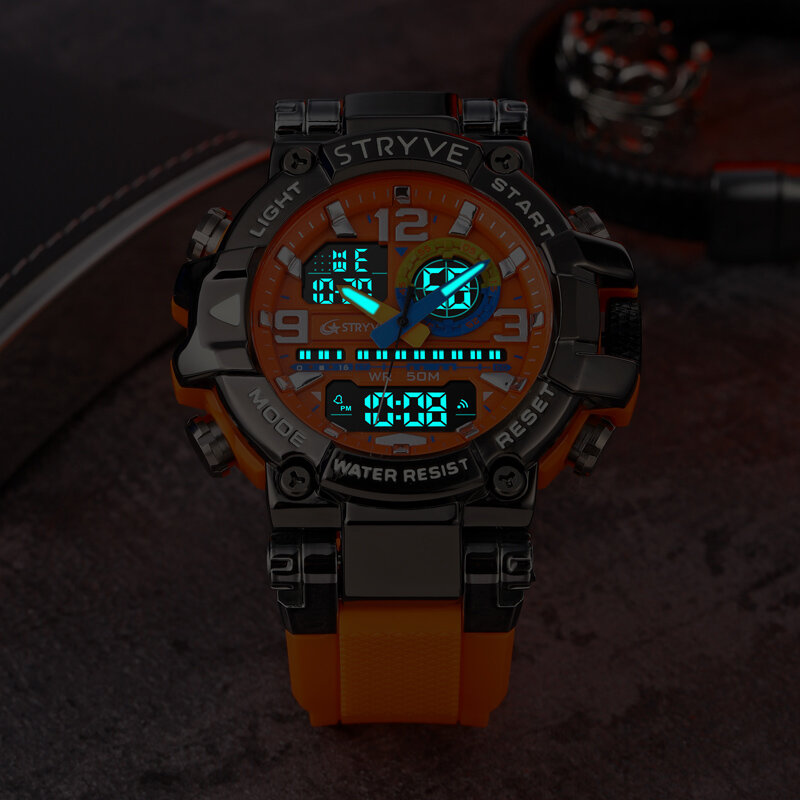 STRYVE-Relógio masculino de movimento duplo, alta qualidade, relógios digitais analógicos, 5ATM impermeável, moda esportiva, novo, 8025