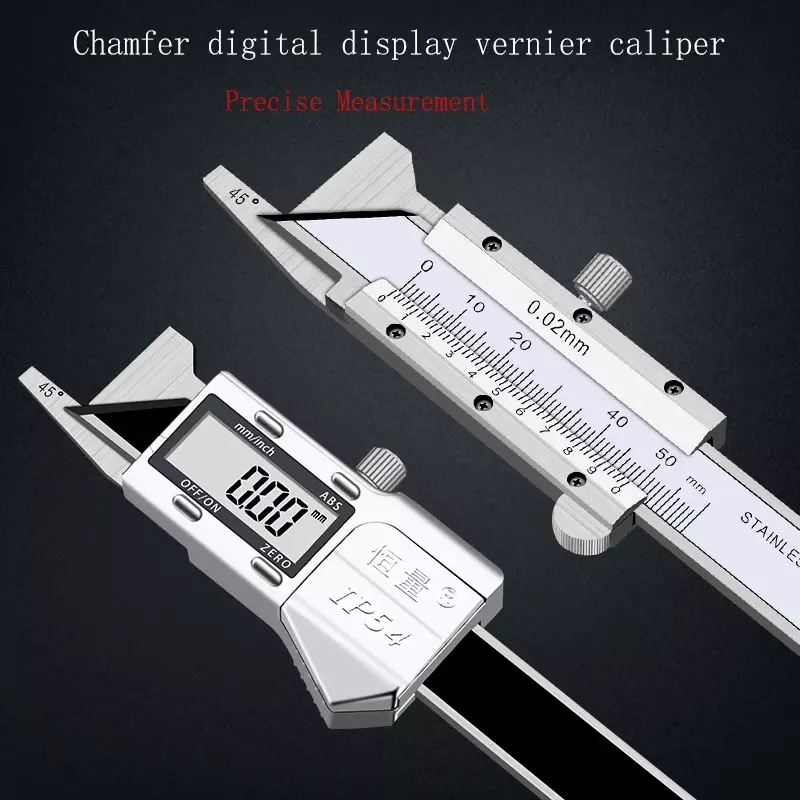 Calibrador Vernier de acero inoxidable, calibrador electrónico de medición de profundidad de chaflán, pantalla Digital de 0 a 15mm, 45 °, 30 ° y 15 °