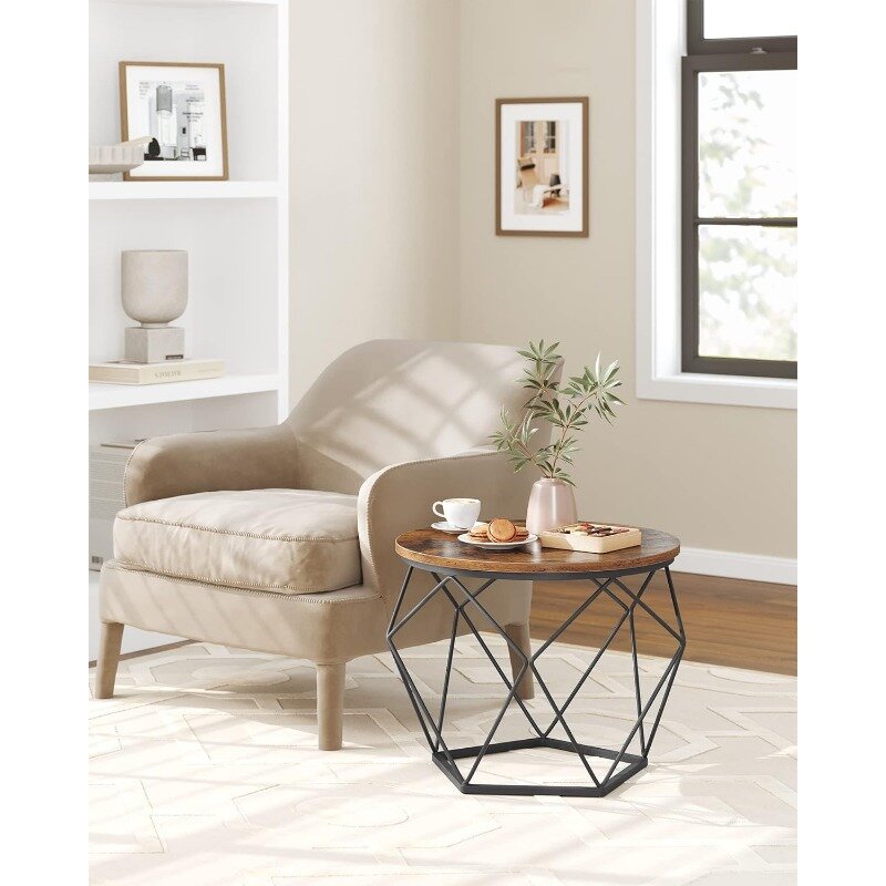 VASAGLE-Mesa de café redonda pequena com moldura de aço, mesa lateral, sala de estar, quarto, escritório, rusti, conjunto de 2