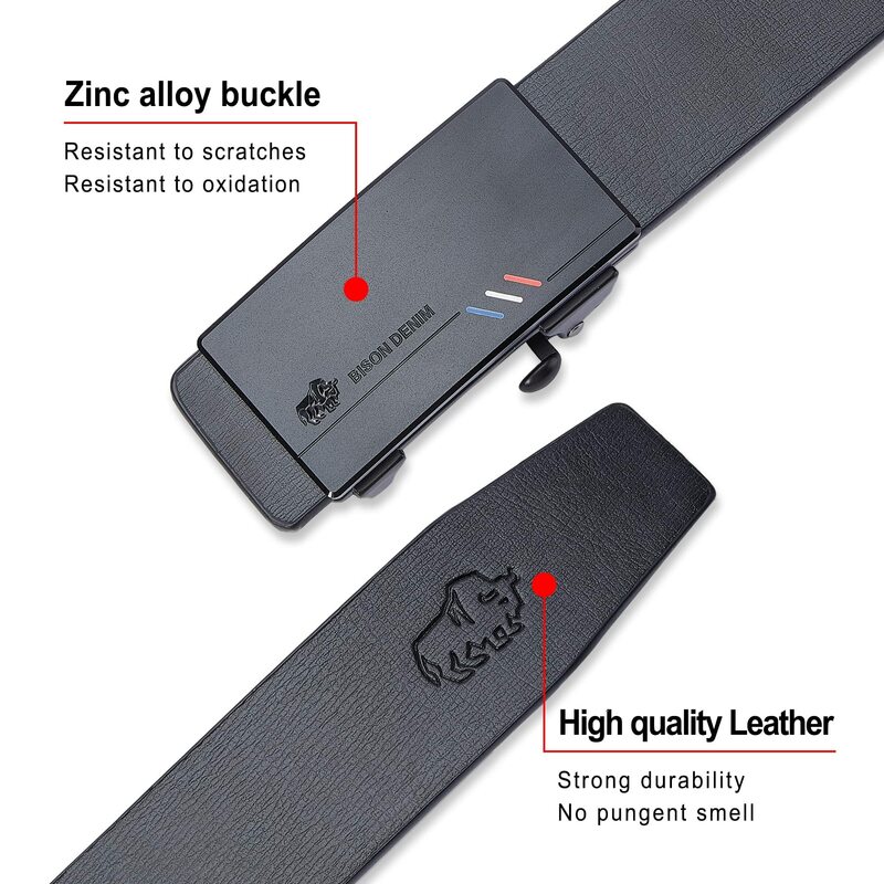 BISON DENIM-Cinturón de cuero genuino para hombre, cinturones de negocios de alta calidad, correa de piel de vaca, regalo