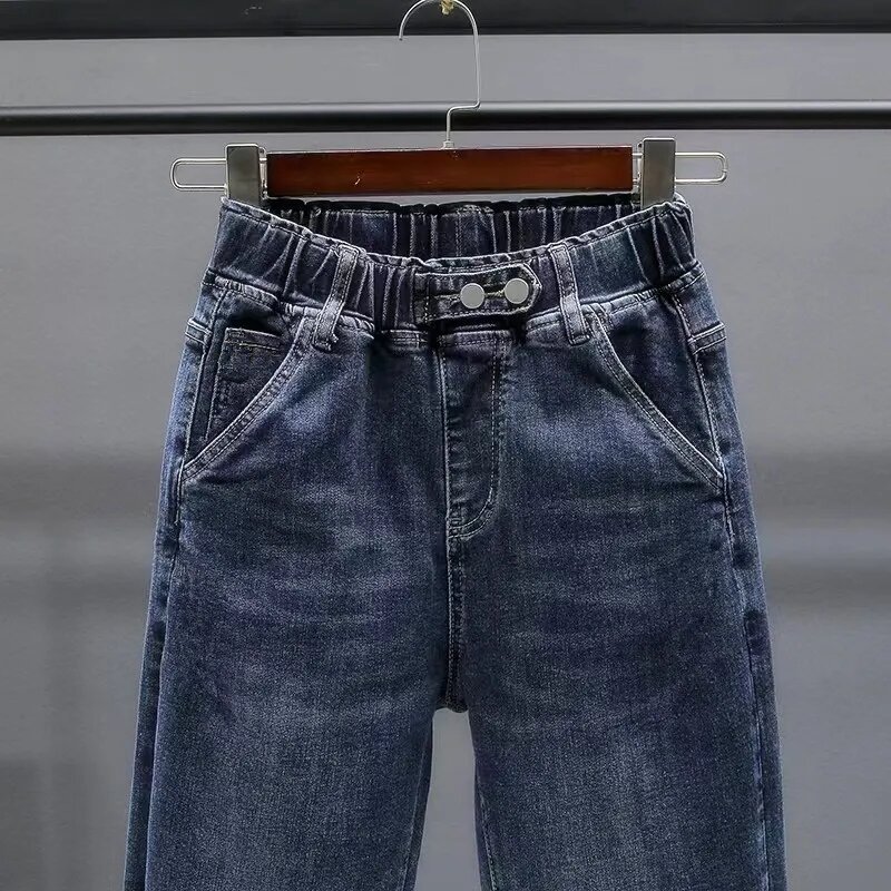Pantalones vaqueros de gran tamaño para mujer, Jeans Harlan elásticos de cintura alta, sueltos, informales, primavera y otoño, 6XL