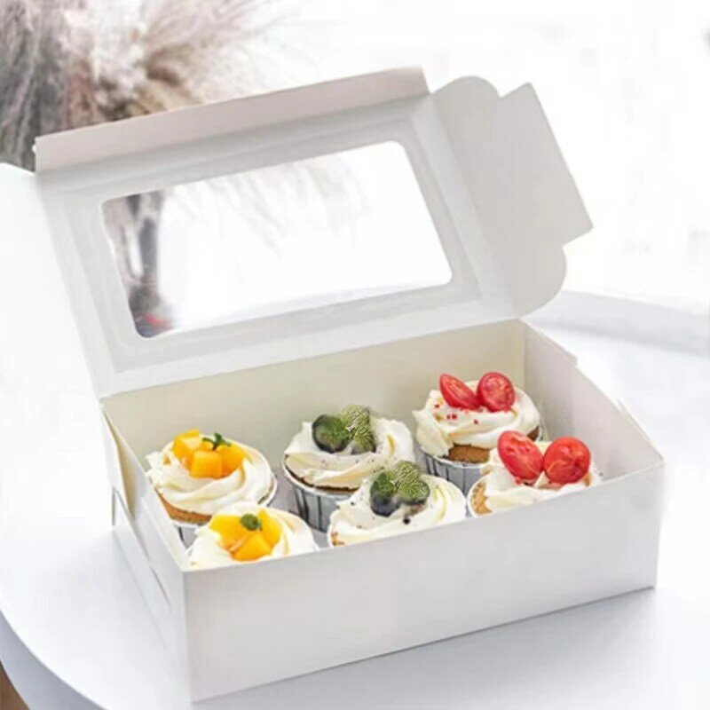 Caja de embalaje de papel con logotipo personalizado, caja de pastel de luna con asa, caja de embalaje de panadería de alta calidad para pasteles