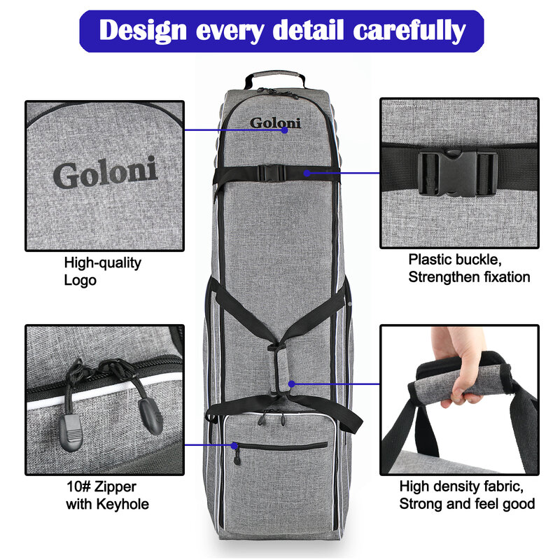 Golf Travel Bag for Airlines with Wheels,Heavy Duty 600D Polyester Oxford Wear-Resistant Soft-Sided Foldable Golf Club Travel Co