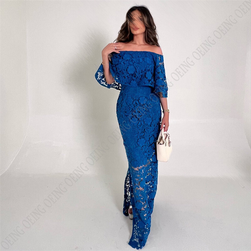 OEING Royal Blue Formal Guest Gowns Lace Off Shoulder Elegant Evening Dresses For Prom Dubai Arabic فساتين للحفلات الراقصة