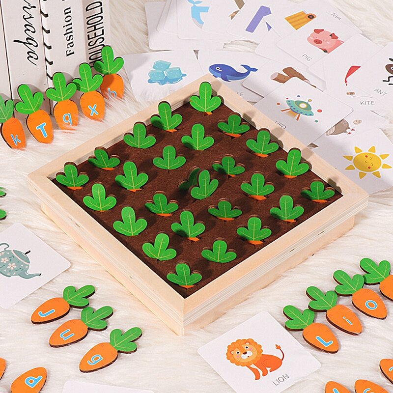 Drewniane zabawki dla dzieci wczesna edukacja prezenty edukacyjne dla dzieci marchewki do przeliterowania słów alfabet