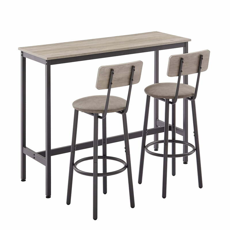Pub Table and 2 Chairs Set, 3 Pcs Bar Height Dining Table Set for Pub, Home, Restaurant, for Small Space, Gray