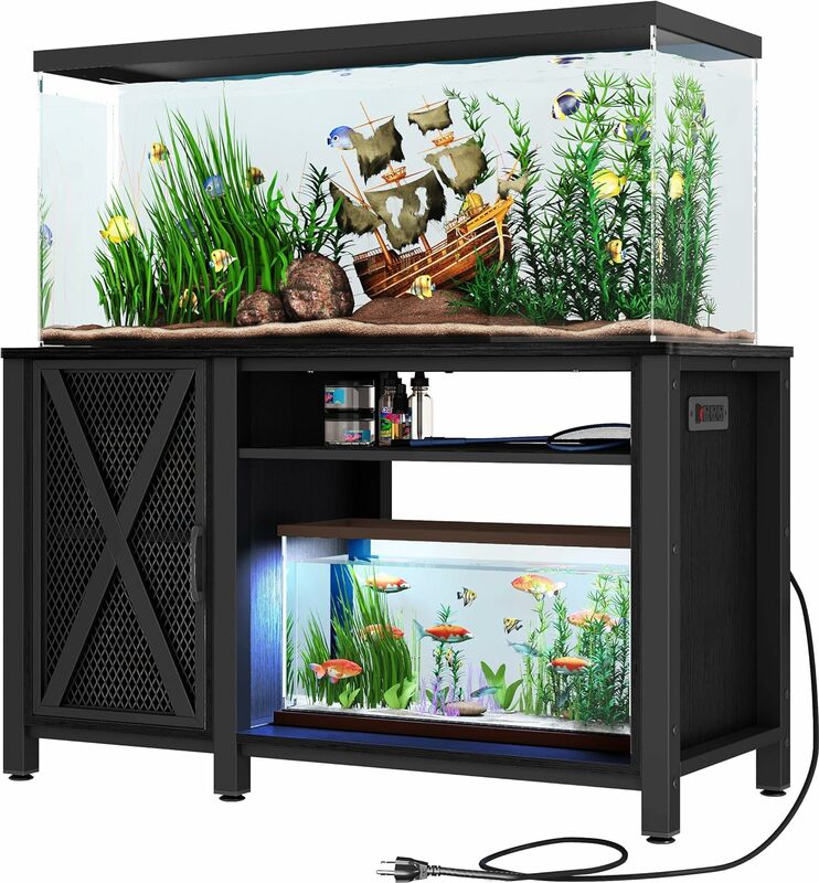 DWVO 55-75 галлонов аквариумная стойка с розетками питания, шкаф для хранения аксессуаров для аквариума, ёмкость 860LBS, черный