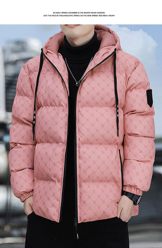 2023 zimowa ciepła gruba męska kurtka, codzienna kurtka z kapturem bawełniana zapinana na zamek ciepła koreańska moda Fitness męska luźna Parka