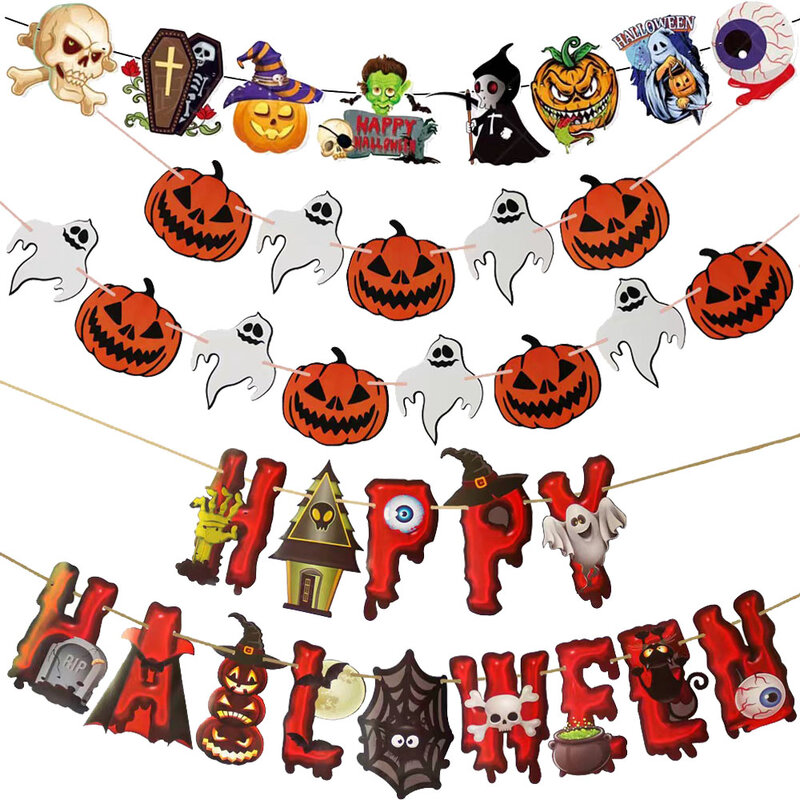 1 zestaw Pumkin czaszki wiszące ozdoby baner balony impreza z okazji Halloween wisiorek dekoracyjny straszny dom na zewnątrz Halloween wystrój Suppli