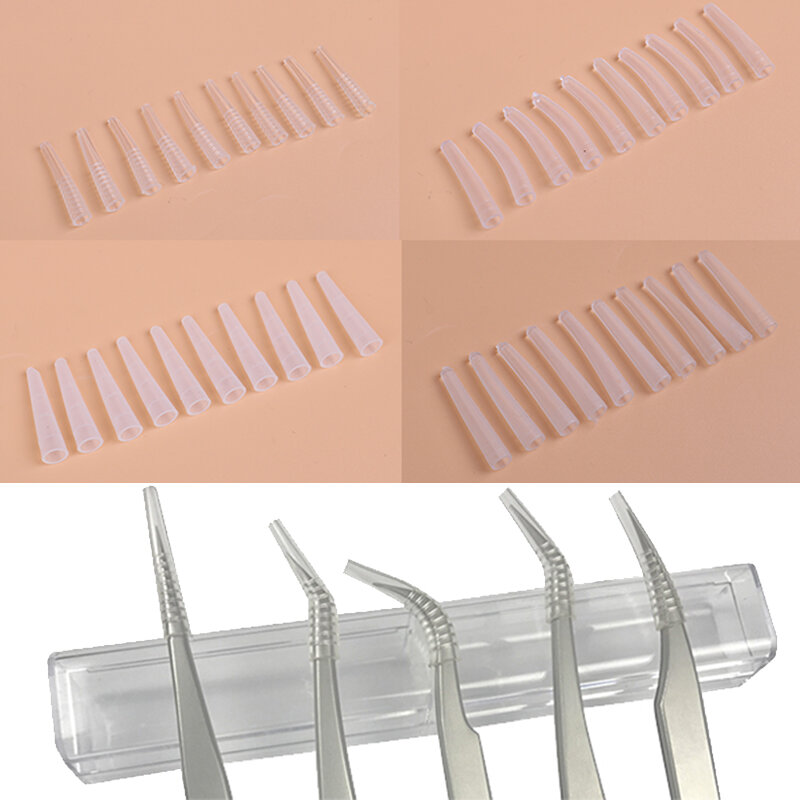10Pcs Grafting Eyelashes Tips Covers Tweezers Silicone Cases Falling Auxiliary