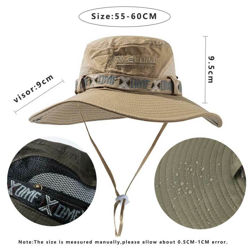 Chapéu de aba larga para homens, proteção UV, chapéu de pescador, boné protetor solar de praia, Panamá, safári, caça, caminhadas, ao ar livre, verão