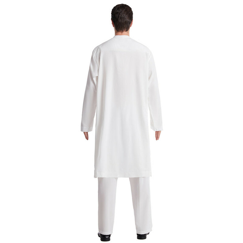 남성용 사우디 주바 토브 투브 카프탄 두바이 아랍 이슬람 로브 긴 바지 세트, 아바야 드레스, 디쉬다샤, 남성 의류 수트, 2 개
