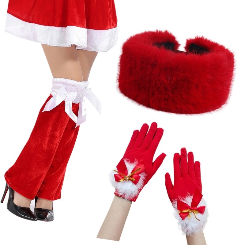 Sarung Tangan Santa Aksesori Kostum Permainan Peran Topi Santa Penghangat Merah