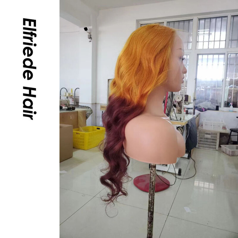 Elfriede Ombre Ginger Orange Burgundy Loose Wave Lace Front Wig for Women 4x4 13X4 13X6 HD Lace Frontal Wig 100% Human Hair Wigs