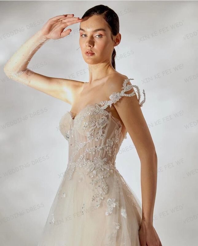 2024 koronkowe aplikacje tiulowa suknia ślubna kobiet Sexy A-line bez rękawów seksowne kochanie księżniczka bez pleców suknie ślubne przedsionki