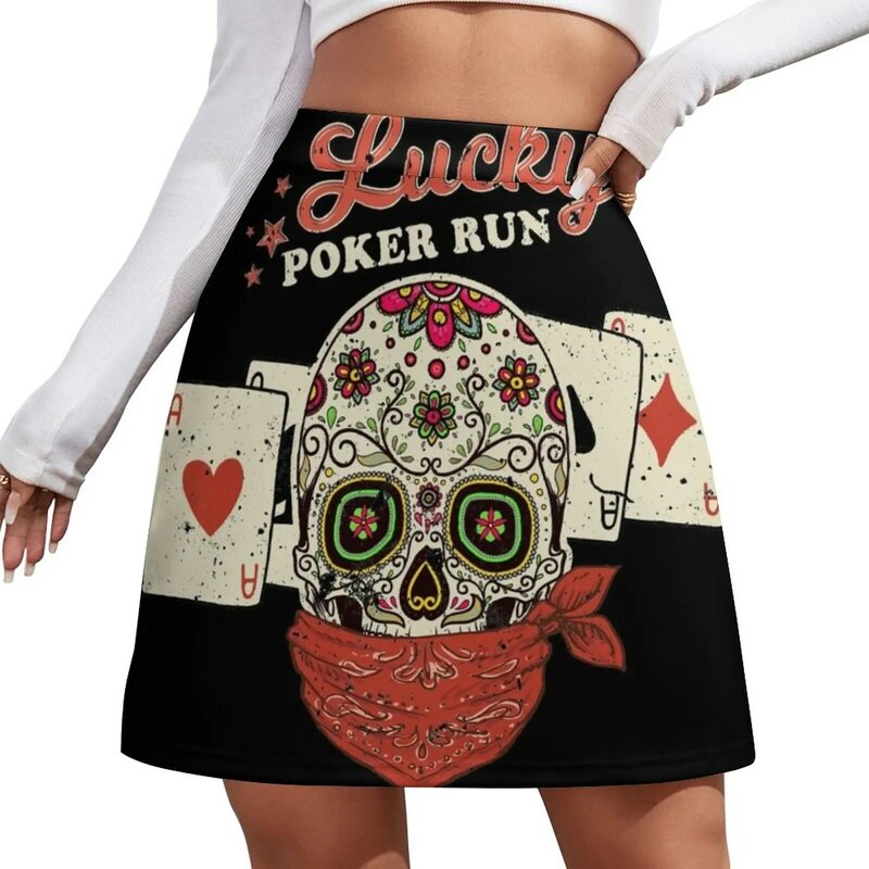 Póker Run - Sugar Skull Bandanna & Cards Mini falda sexy, minifaldas cortas, faldas de verano para mujer