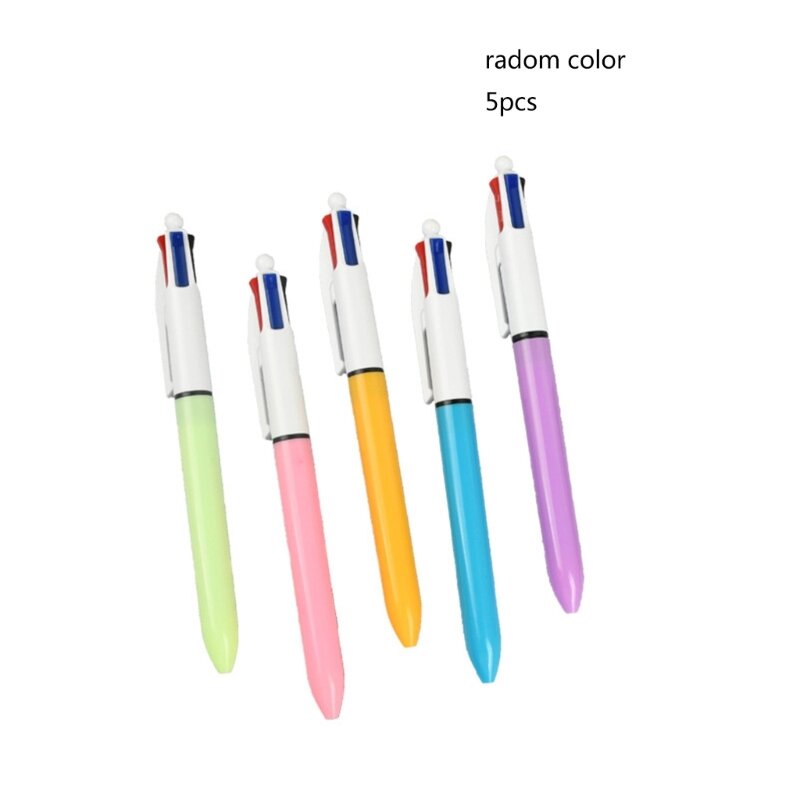 Caneta esferográfica retrátil multicolor para criança, caneta retrátil, recompensa de classe, 4 cores em 1, 5 pcs