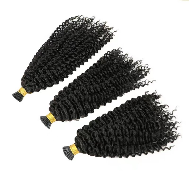 Extensiones de cabello rizado con punta I, cabello Natural de fusión humana Real, punta de queratina 100% Remy, 12-30 pulgadas
