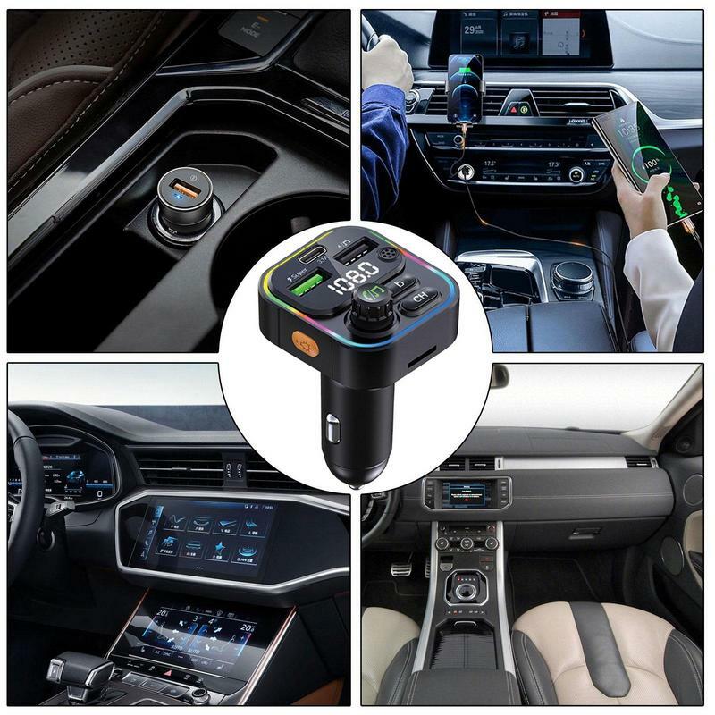 USB C 타입 차량용 무선 FM 리시버 충전기, LED 디스플레이, 노트북 이어폰, 휴대폰, 태블릿용 자동차 충전기