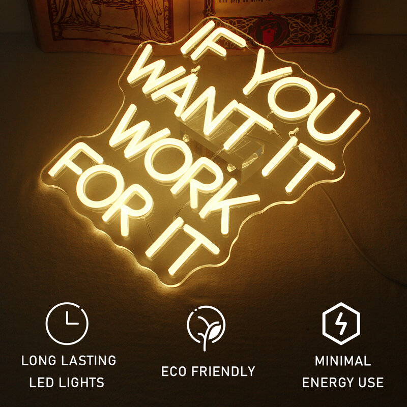 if you want it work for it Neon Sign USB Warm White Neon Signs Wall Decor Office Led Signs Bedroom Wall Apartment Study Decor