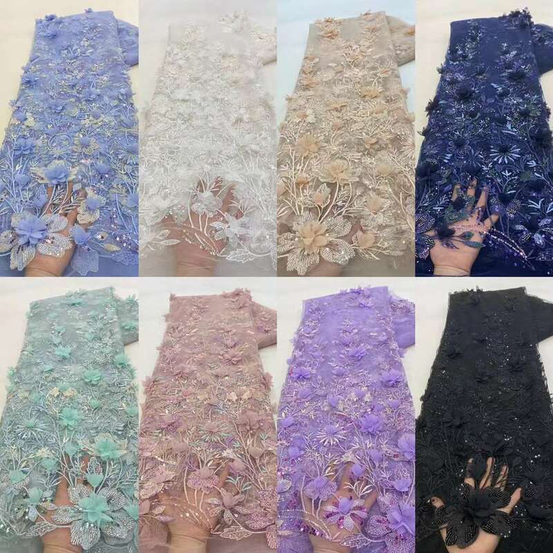 Nigerian 3D Groom Lace Fabric For Wedding Dress 2023 Sequins Embroidered African Tulle Lace Fabric French Net Lace Fabric Sewing