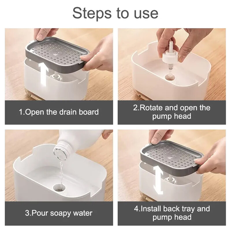 Pudełko z dozownikiem mydła z uchwytem na gąbkę Prasa ręczna Pudełko do dozowania płynów Pudełko z pompką do mydła w płynie Kuchenne automatyczne pudełko na detergenty