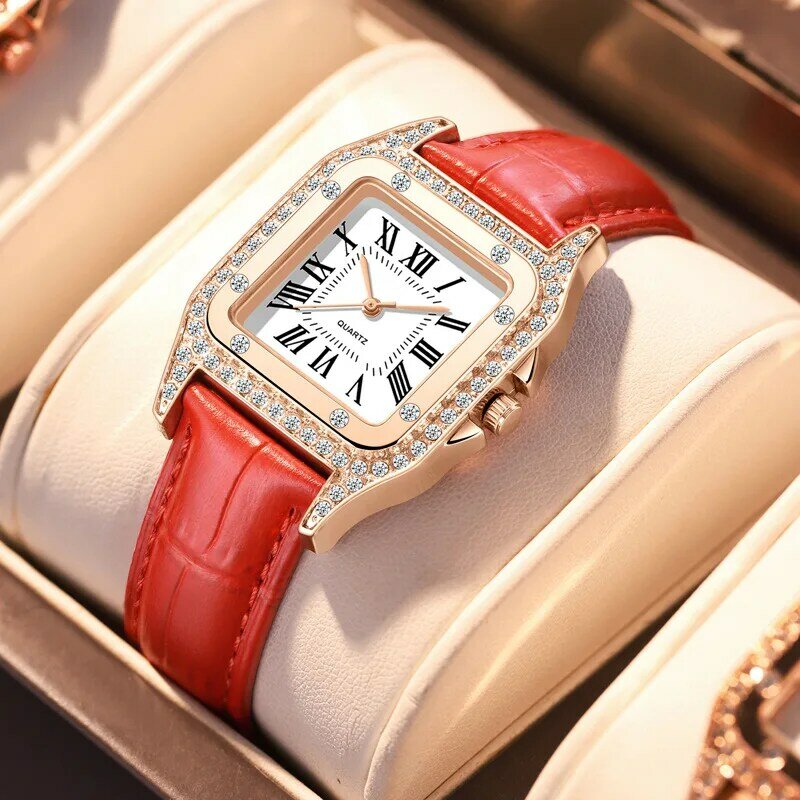 Fashion diamond-set roman square strap quartz women's watch sale