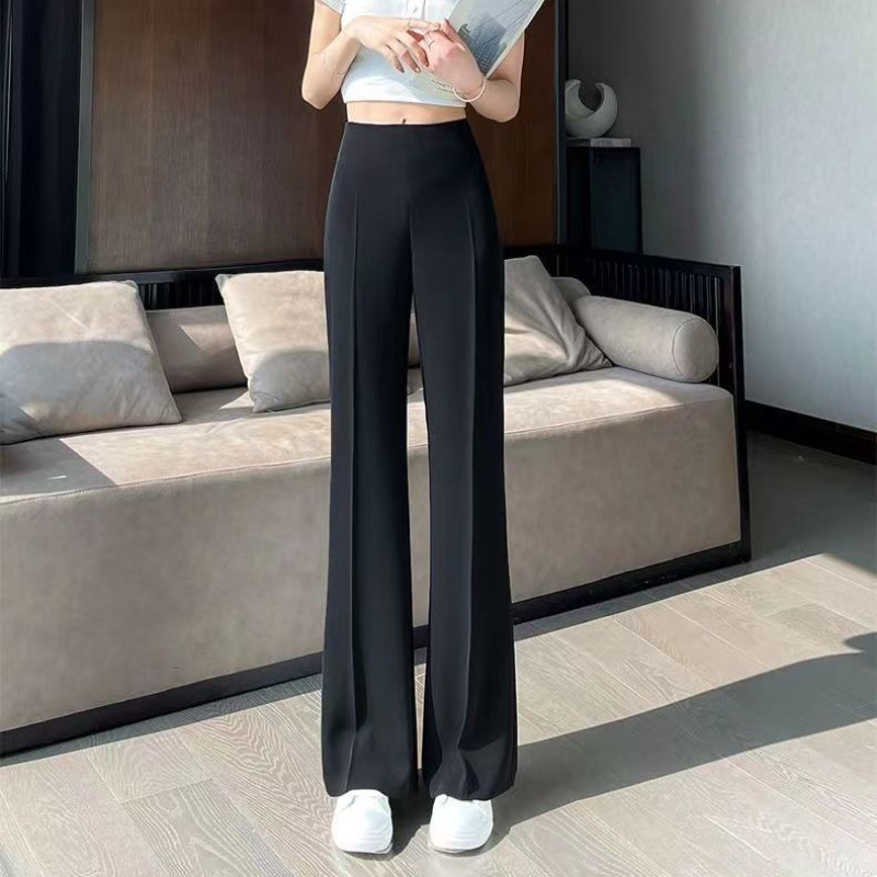 Summer Women's Suit Pants 2023 Sexy Straight Trousers Womens Fluid Black Ice Silk High Waist Korean Style Fashion Elegant Casual