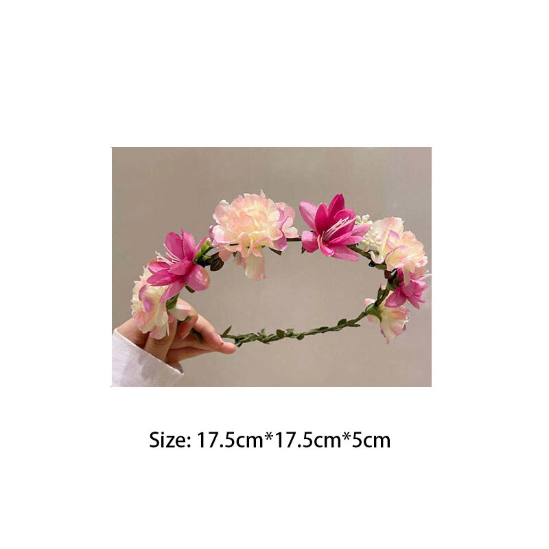 Pita Bunga Karangan Bunga Buatan Penutup Kepala Karangan Bunga Ikat Kepala untuk Wanita Ikat Rambut Pesta Pernikahan Aksesori Rambut Headwear