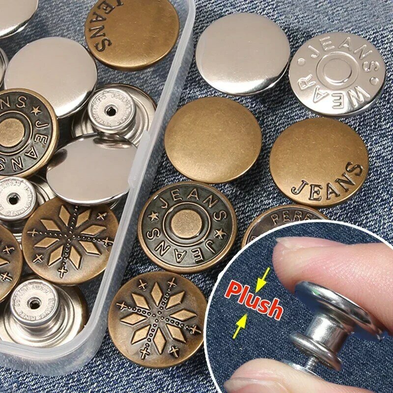 10-30 pezzi bottoni Jeans staccabili vita regolabile bottone in metallo retrò senza pantaloni da cucito fibbie Kit di riparazione per unghie a vite invia strumenti